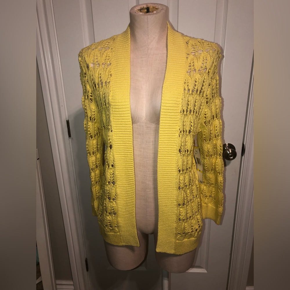Jones New York Yellow Open-Front Knit Cardigan Sweater - medium